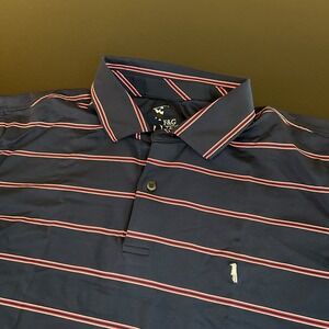 F&G Tech Golf Polo Shirt Striped Short Sleeve Athletic Navy Red Mens Extra Large